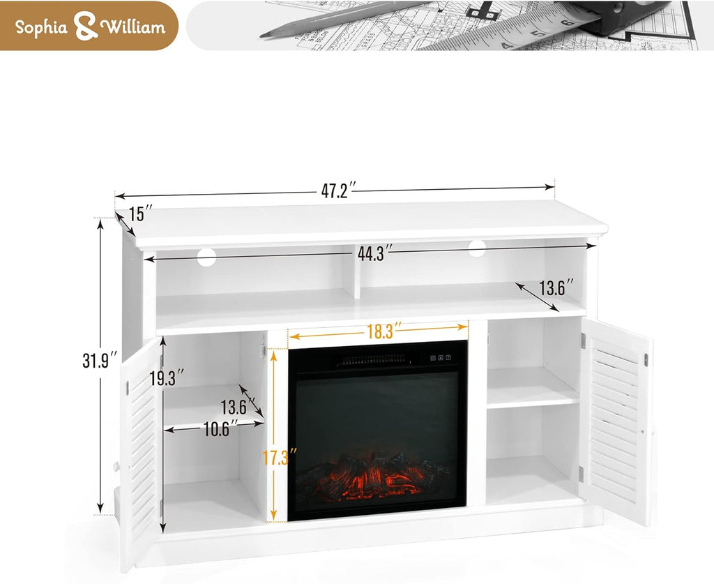 White Fireplace TV Stand with Adjustable Shelves S54424