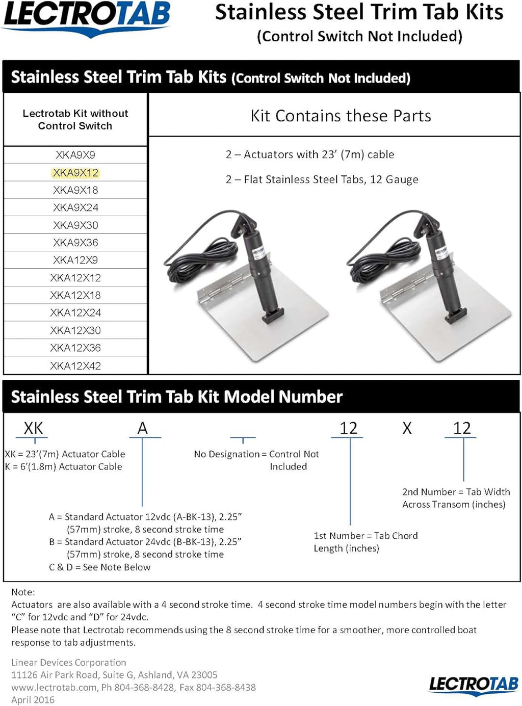9X12 Trim Tab Kit with 2 Actuators and Cables C47466