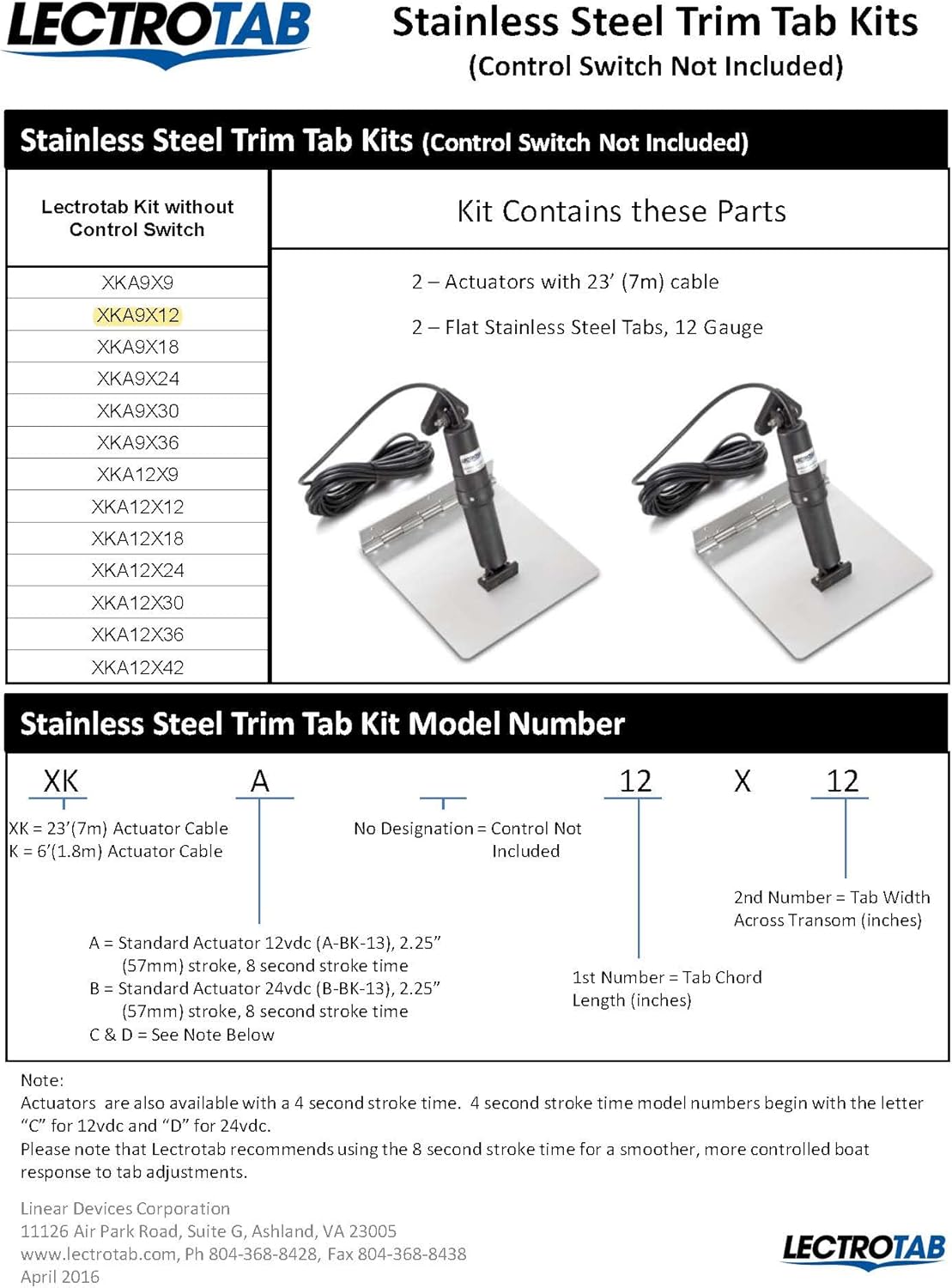9X12 Trim Tab Kit with 2 Actuators and Cables C47466