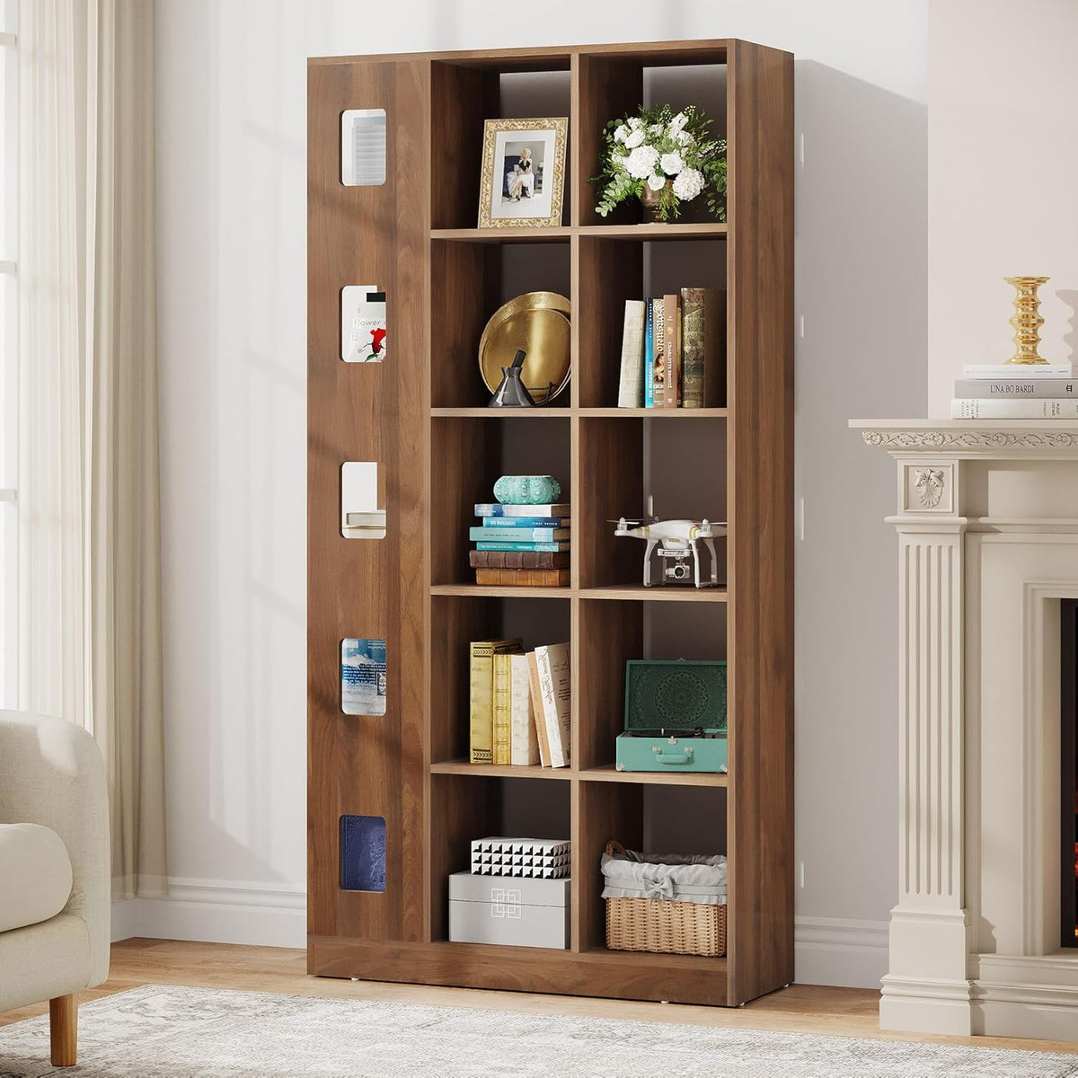 15 Cube 5 Tier Wooden Open Bookshelf (Brown) F48608