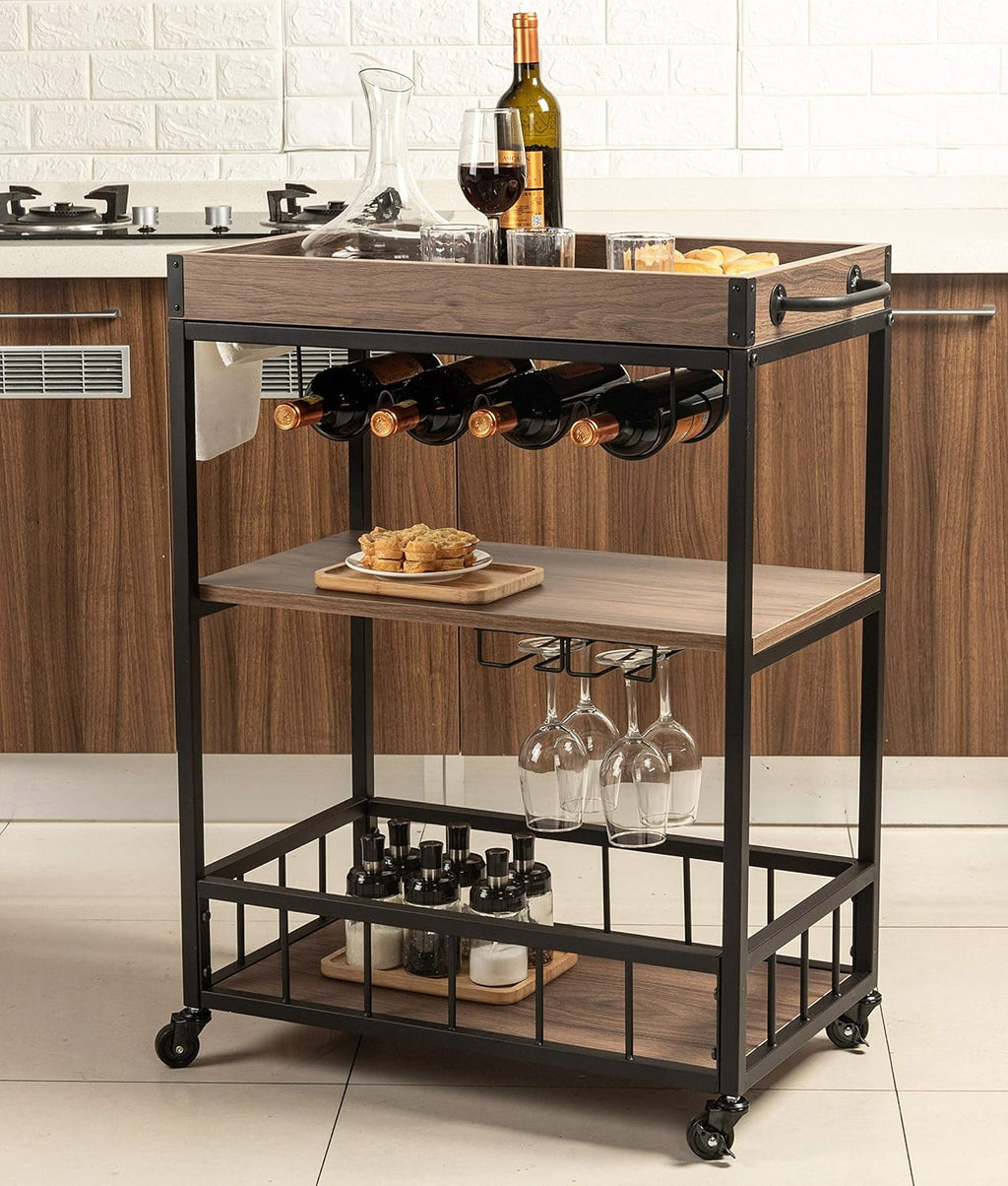 Bar Serving Cart Wood Metal Serving Trolley K657552