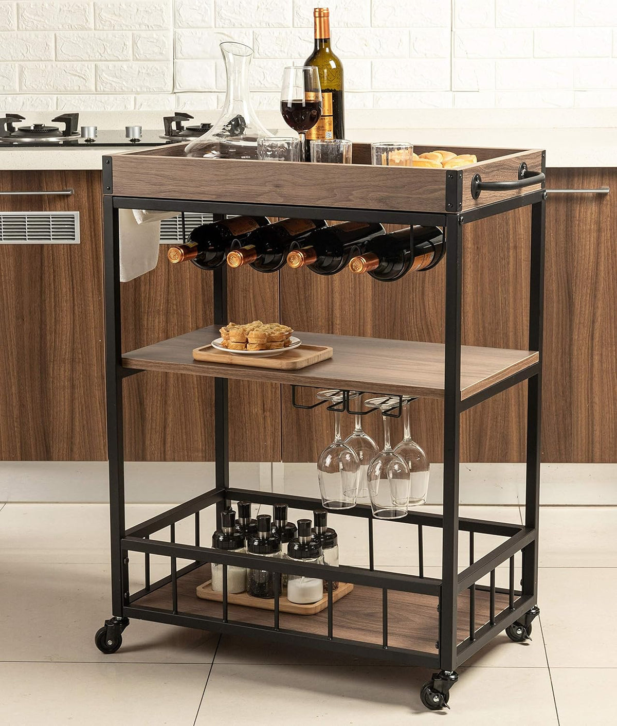 Bar Serving Cart Wood Metal Serving Trolley K657552