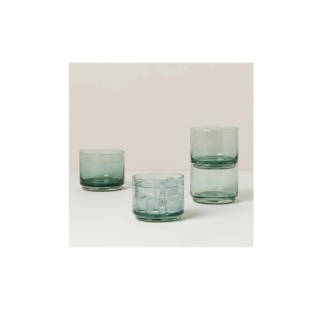 Green 9 oz Stackable Short Glasses Set of 4 V163