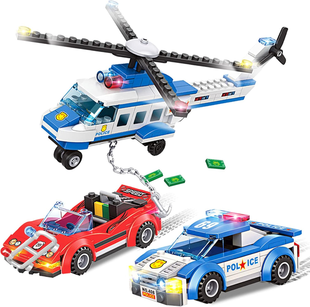 City Police Building Set with Prison Truck, Police Car, Motorcycle, ATM, Safe, 222 Pieces L291948
