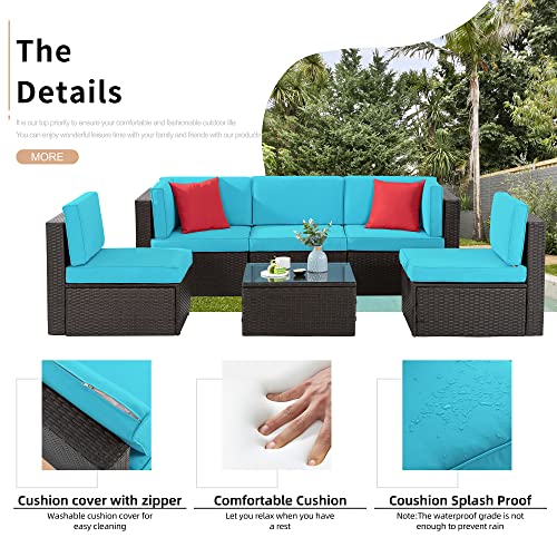 6 Pieces All-Weather PE Rattan Patio Sofa Set with Glass Table V2499
