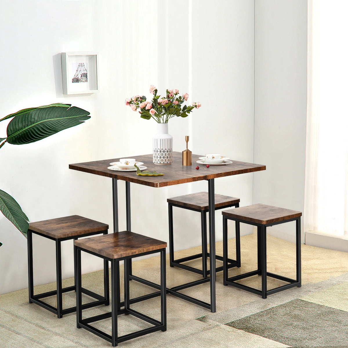 5 Pc Dining Table and 4 Stools Metal Frame K91585
