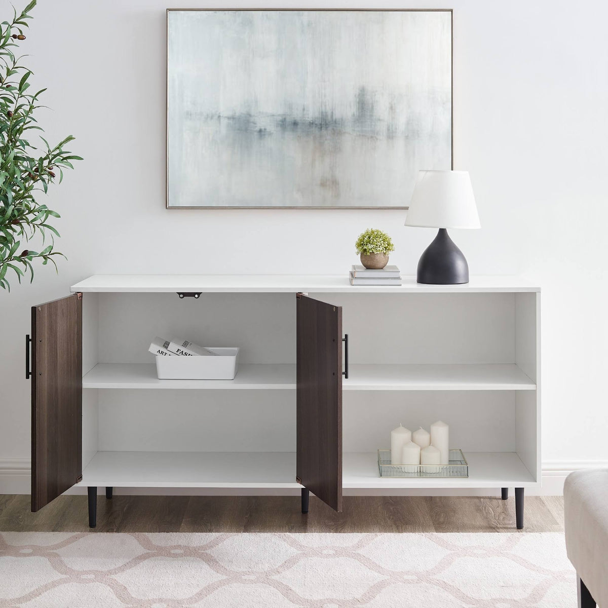 White / Ash Brown TV Console E1857