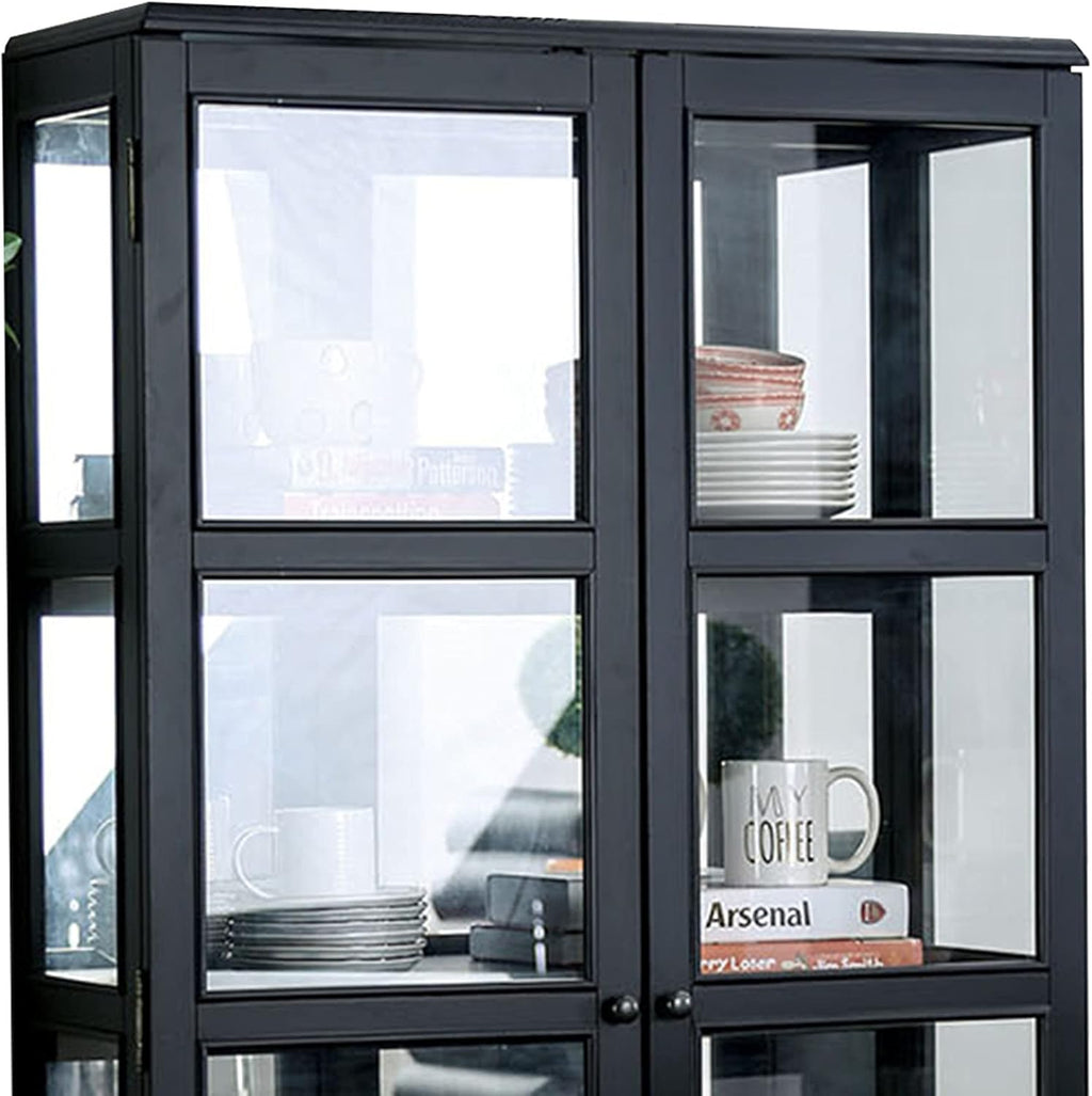 Black Wooden Curio Cabinet with Two Glass Doors and Four Shelves G9496