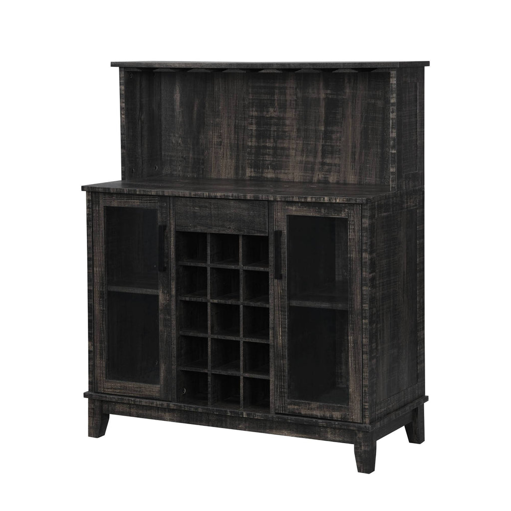 Charcoal Wine Bar Cabinet with Glass Doors R445956