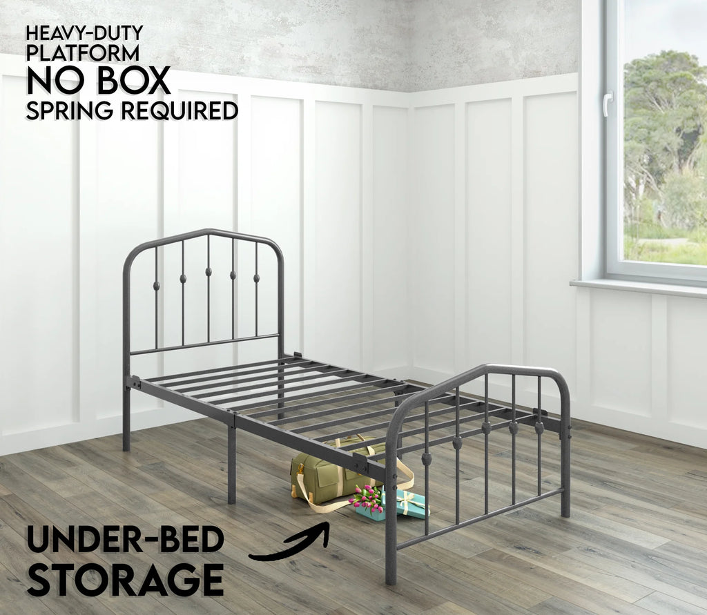 Twin Metal Bed Frame with Headboard and Footboard M90668