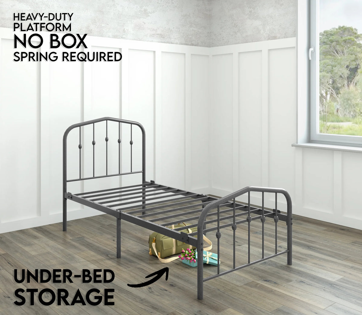 Twin Metal Bed Frame with Headboard and Footboard M90668