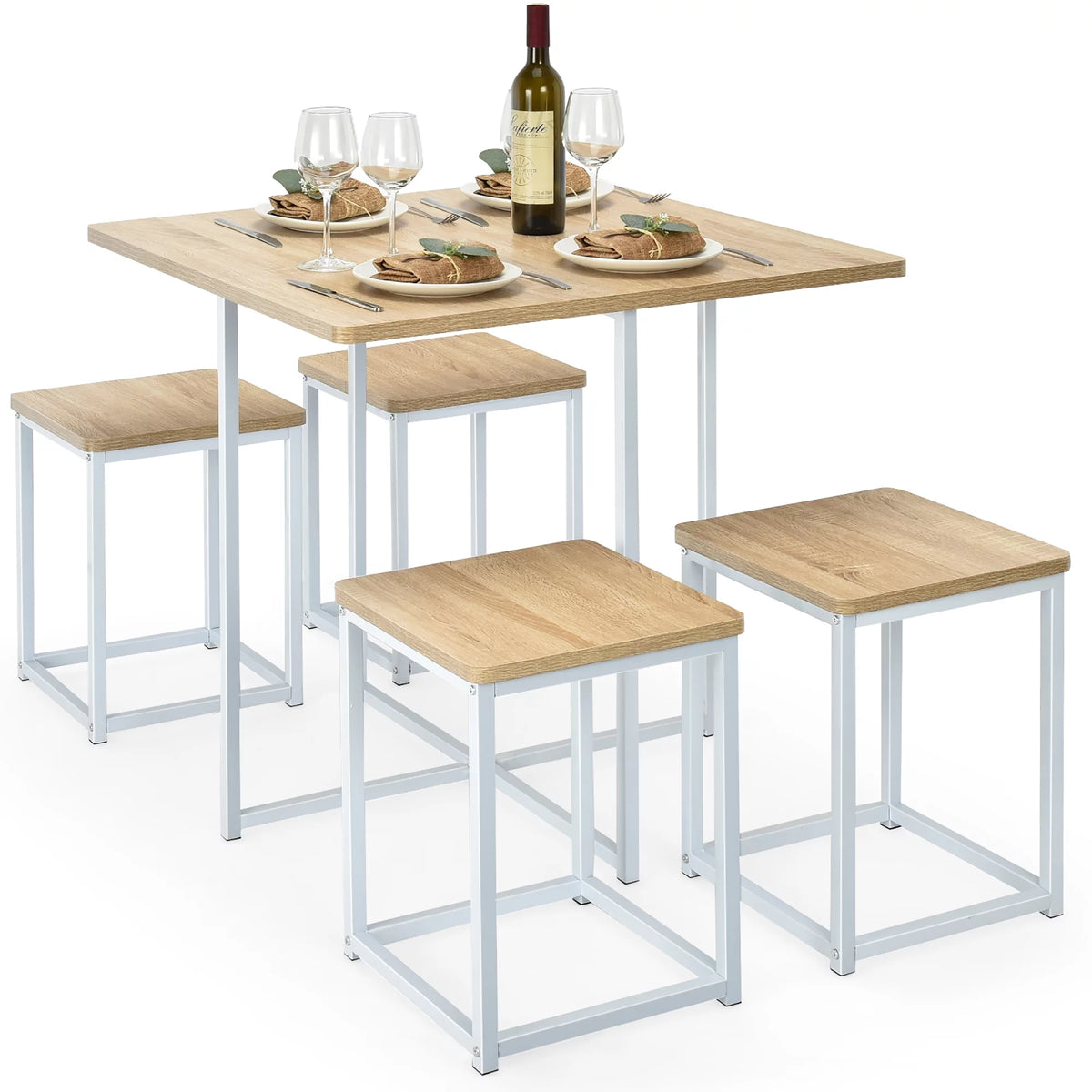 5 Pc Dining Table and 4 Stools Metal Frame K91585