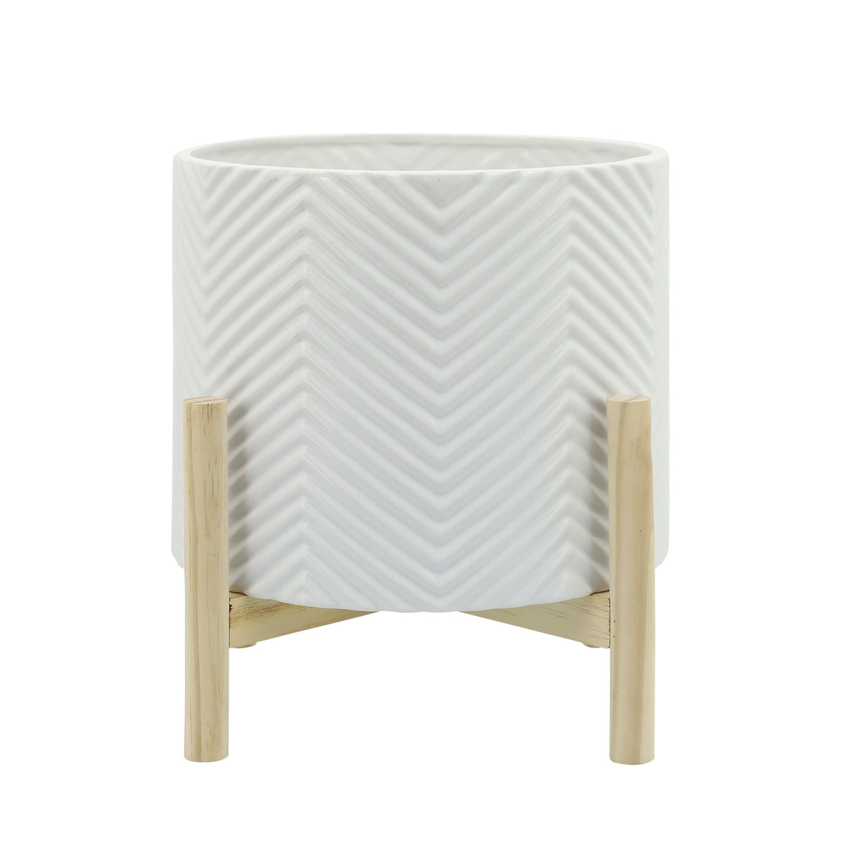 12" Ceramic Chevron Planter with Wood Stand L35383