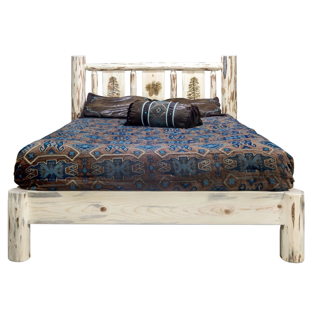 Full Platform Bed with Laser Engraved Pine Tree Design V288844