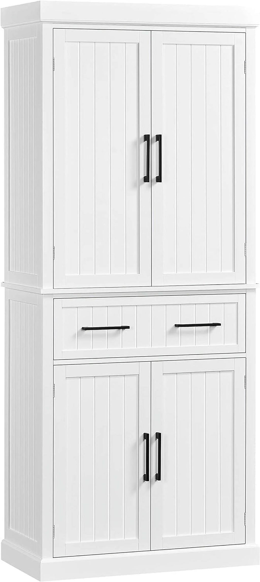 White Freestanding Kitchen Pantry Storage Cabinet with Drawer and 2 Adjustable Shelves X36222