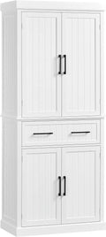 White Freestanding Kitchen Pantry Storage Cabinet with Drawer and 2 Adjustable Shelves X36222