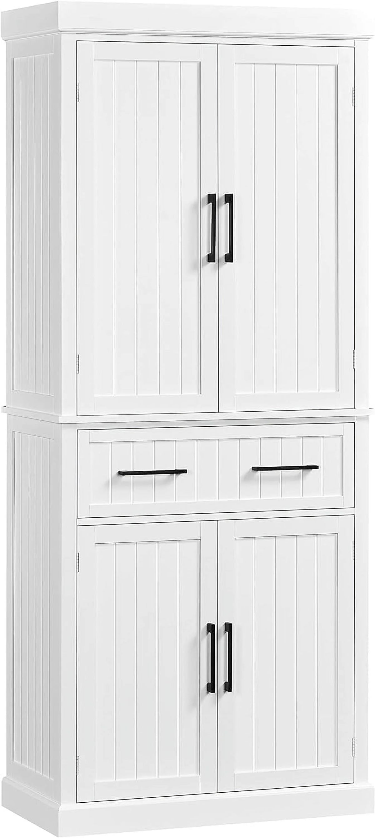 White Freestanding Kitchen Pantry Storage Cabinet with Drawer and 2 Adjustable Shelves X36222