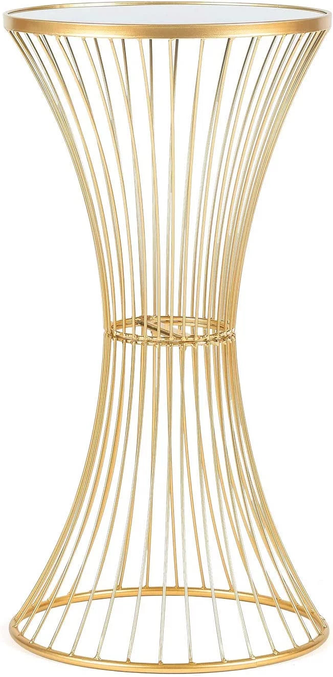 Round Side End Accent Table 25.7 Inch Tall Gold White Tray V143