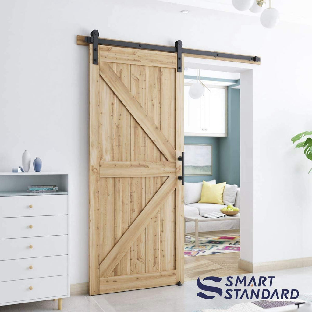 6.6 FT Heavy Duty Sliding Barn Door Hardware Kit, Black, Pack of 2 H756