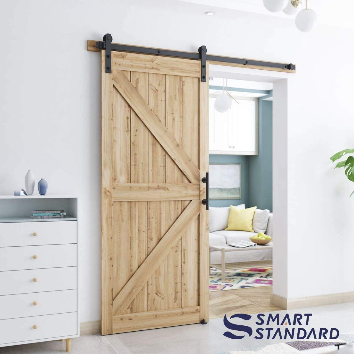 6.6 FT Heavy Duty Sliding Barn Door Hardware Kit, Black, Pack of 2 H756