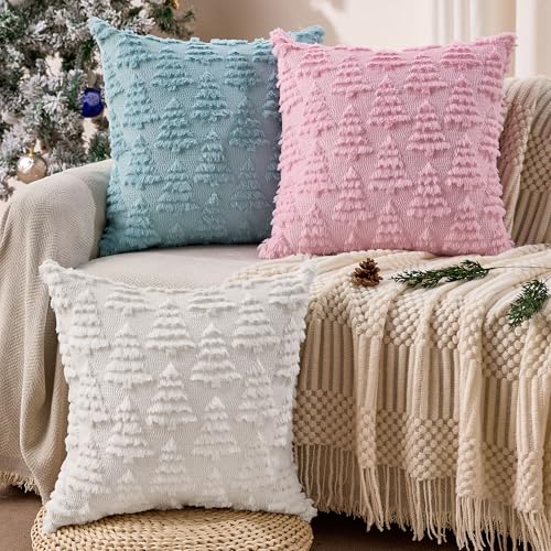 Dark Green Christmas Tree Pillow Covers 18 x 18 Set of 2 Plush Faux Fur S578