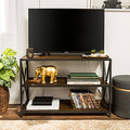 Industrial Media Console Table Storage Bookcase Dark Walnut J6533