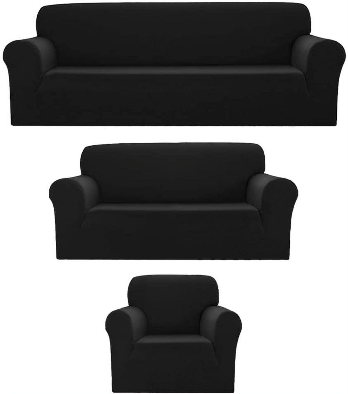 Black Polyester Spandex 3pc SlipCover Set for Sofa Loveseat Couch O2231