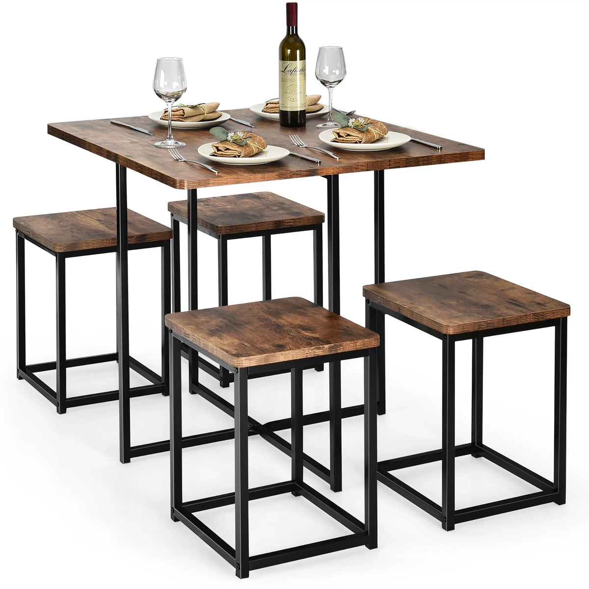 5 Pc Dining Table and 4 Stools Metal Frame K91585
