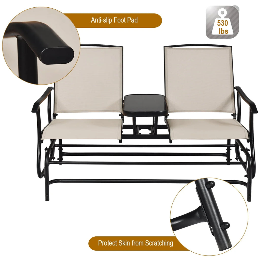 2 Person Patio Glider Loveseat with Center Table F1278