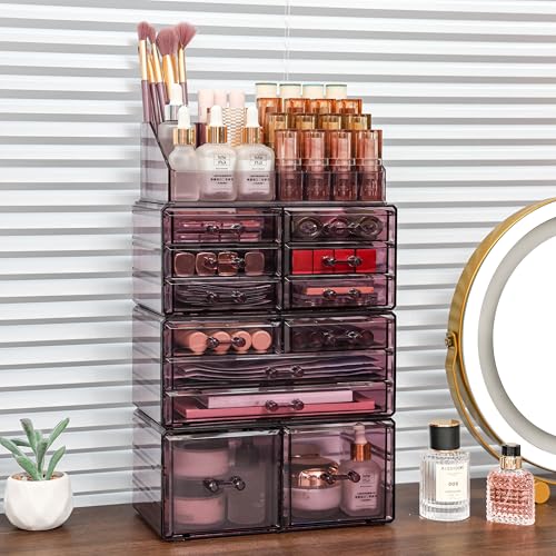 Clear Acrylic Makeup Organizer with 11 Drawers, Set of 4 A36997