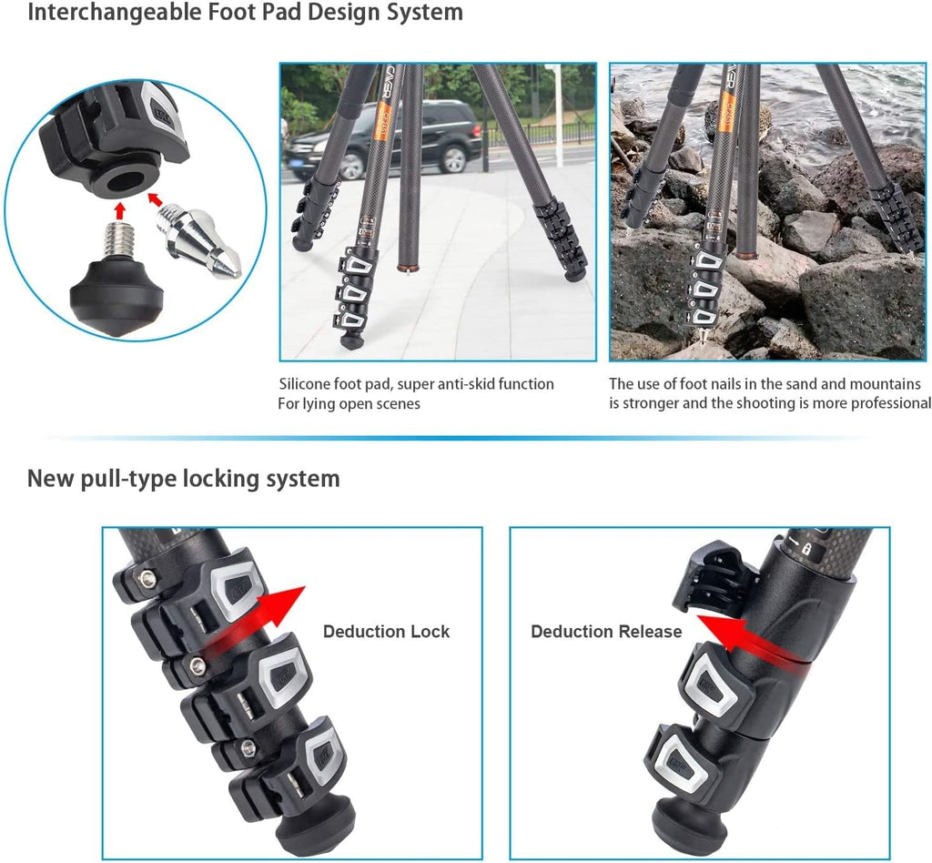67 inches Carbon Fiber 4-Section Video Tripod with Fluid Drag Head G565365