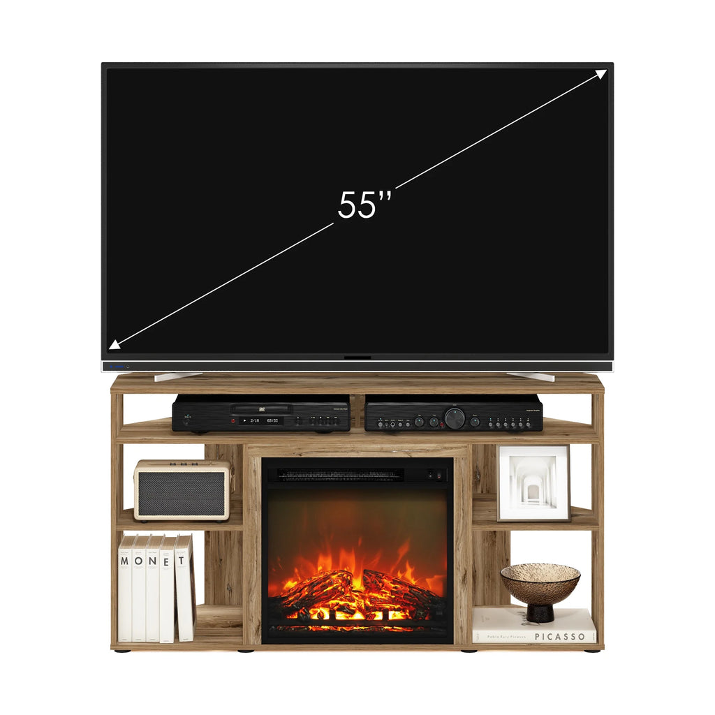 Corner TV Stand with Fireplace, Flagstaff Oak H45294