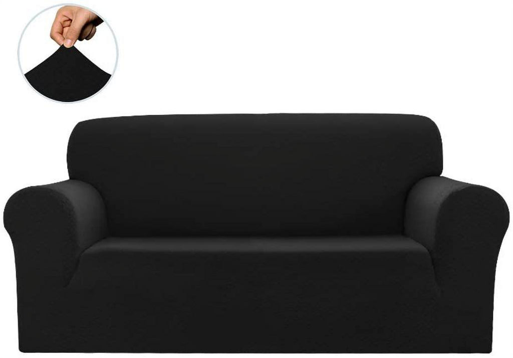 Black Polyester Spandex 3pc SlipCover Set for Sofa Loveseat Couch O2231