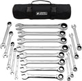 18pc MM/Metric Ratcheting Combination Wrench Set with Rollup Case P82010