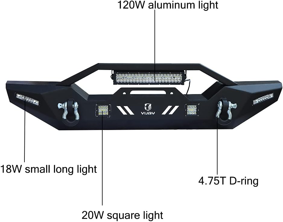 Front and Rear Bumper with LED Lights and Tire Carrier and Winch Plate I7624