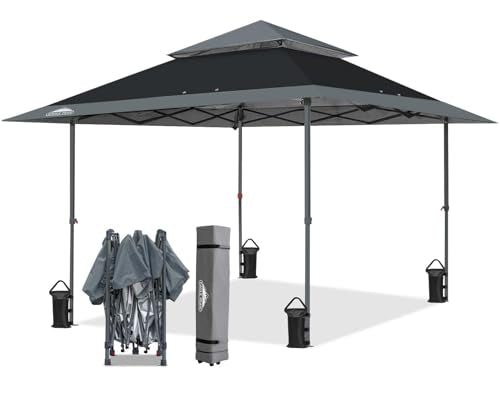 13x13 Pop Up Canopy Tent with Auto Extending Eaves Gray D744