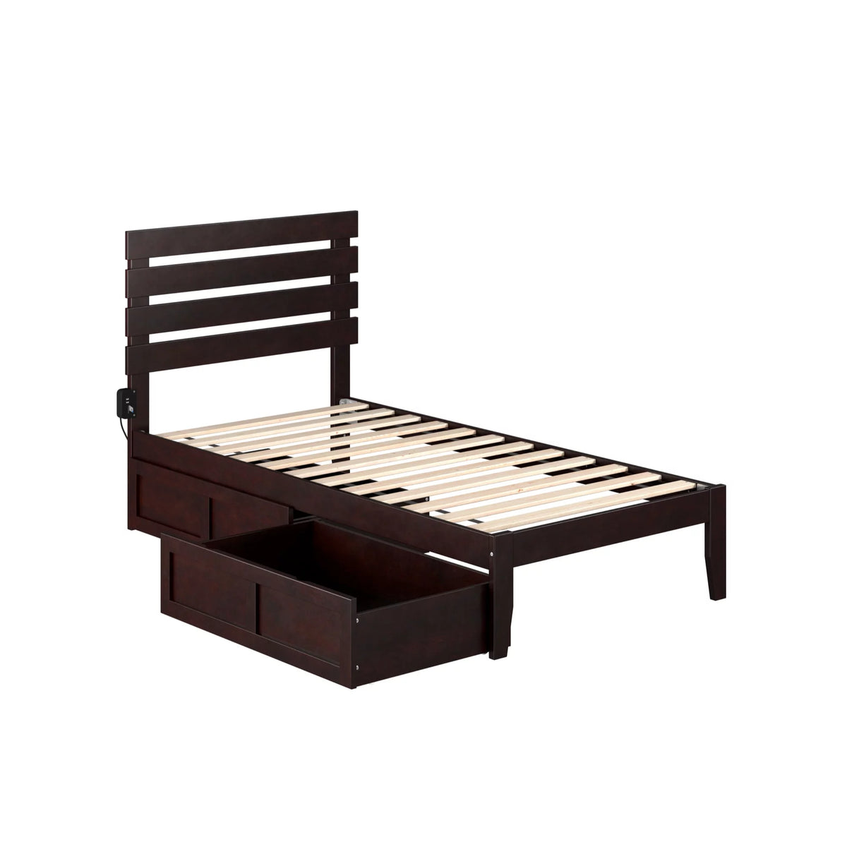 Espresso Wood Twin Bed with 2 Drawers U6636