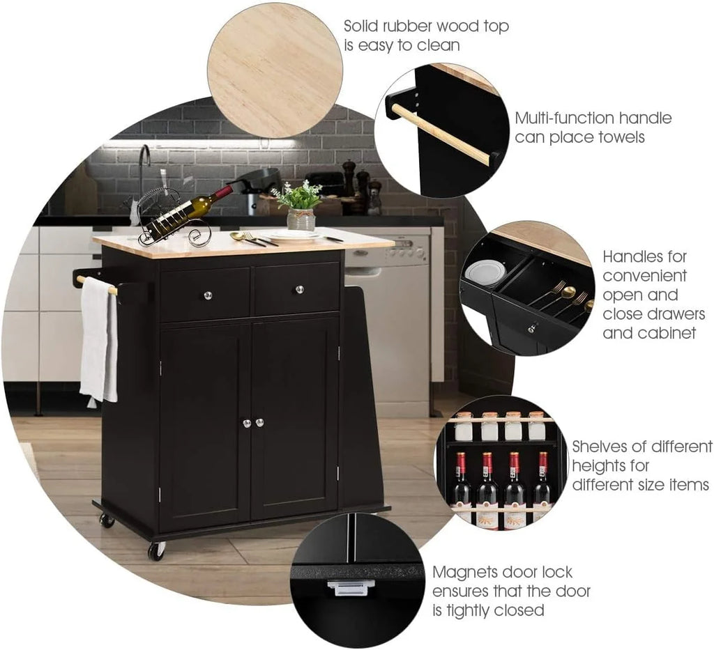 Black Wooden Kitchen Utility Cart with 2 Drawers Z649