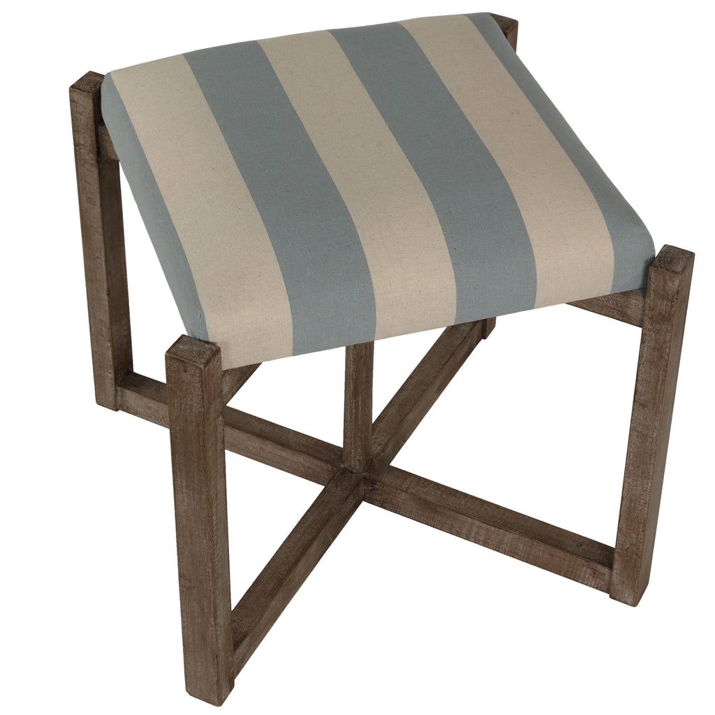 Blue and White Striped Square Ottoman K476797