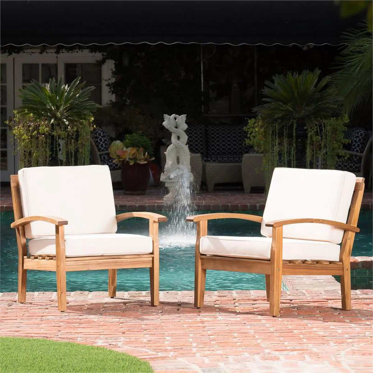 Outdoor Wooden Club Chairs with Beige Cushions Set of 2 K73889