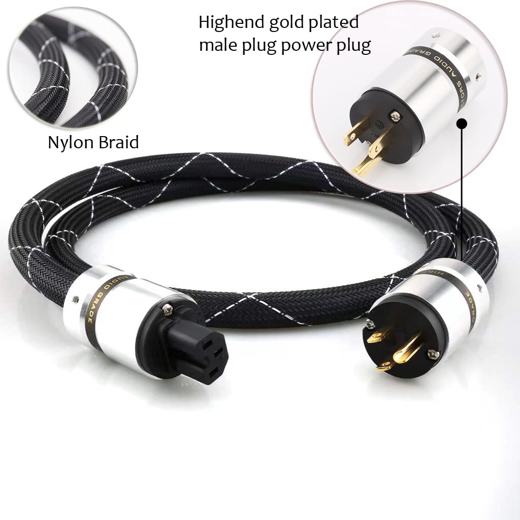 12AWG HiFi Power Cord 125V 15A 3-Prong Audiophile AC Power Cable with US Connector Plug (1M / 3.28FT) Q69782