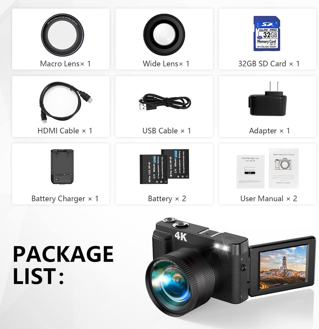 4K 48MP Digital Camera with Flip Screen WiFi O916
