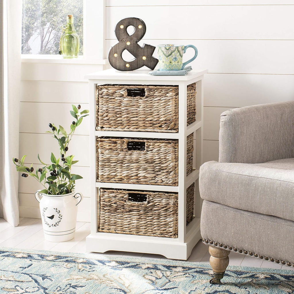 Distressed Black 3 Wicker Basket Storage Side Table N396