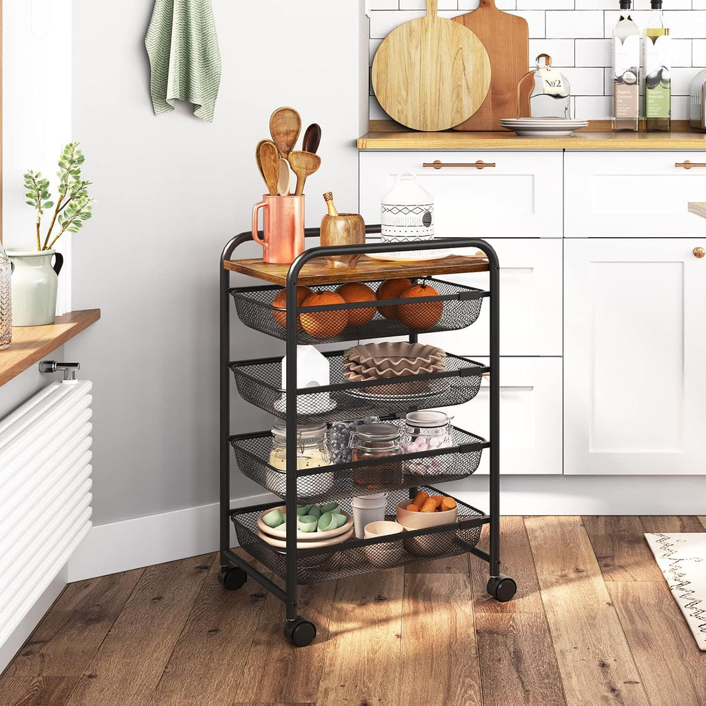 5 Tier Rolling Cart with Mesh Drawers and Wheels Z1905