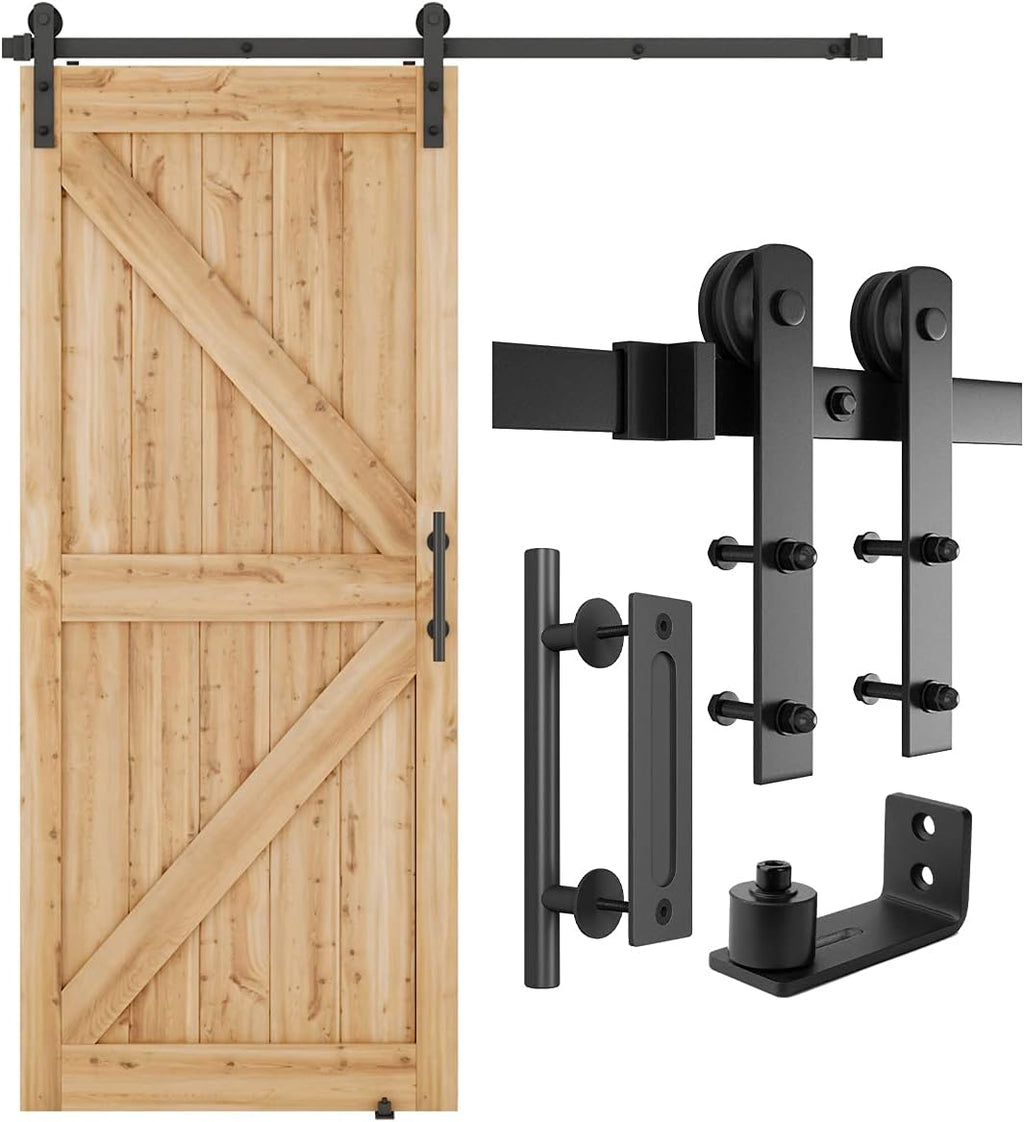 6.6 FT Heavy Duty Sliding Barn Door Hardware Kit, Black, Pack of 2 H756