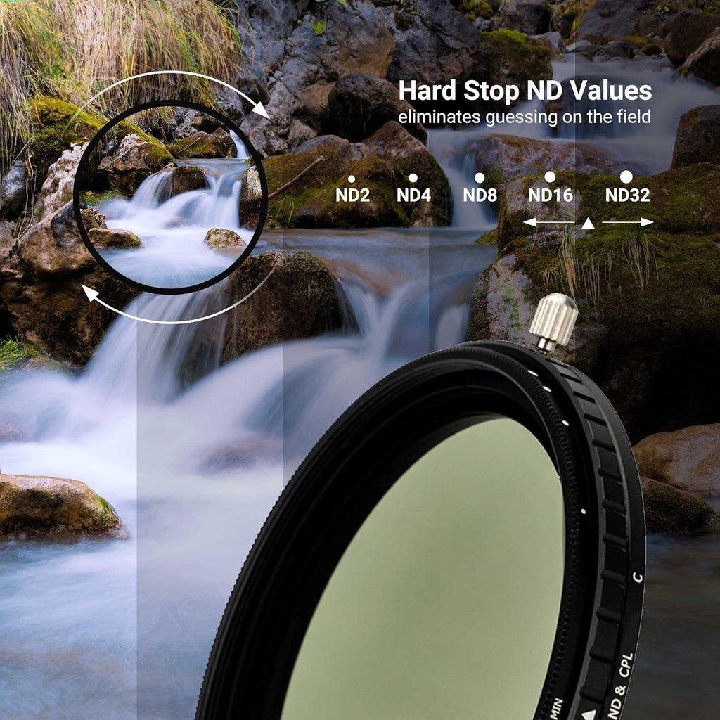 2-in-1 49mm Variable ND Filter & CPL Polarizer Filter, ND2-ND32, with Storage Case and Lens Cap V331116