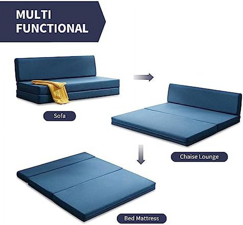 Twin Folding Sofa Couch Bed with Memory Foam Mattress Linen Fabric O60602