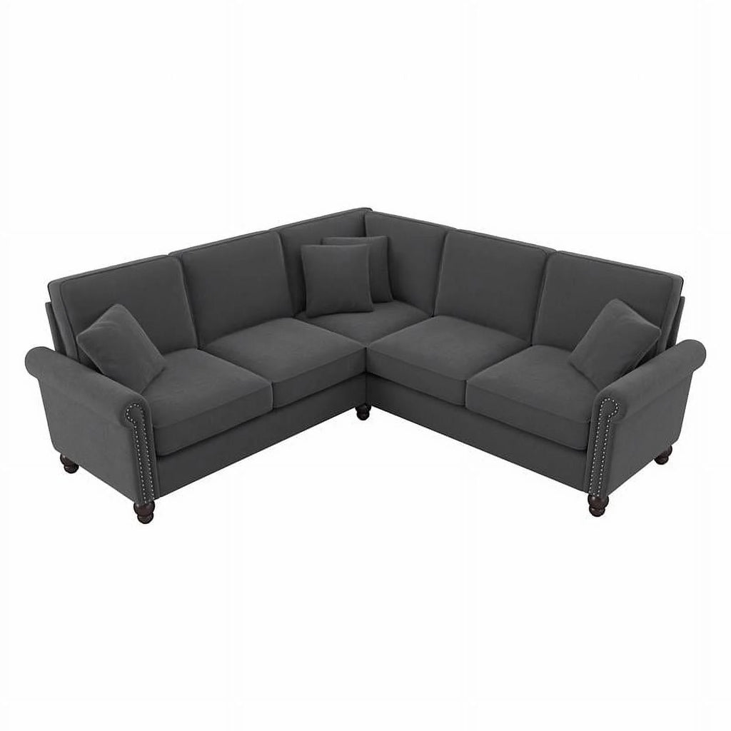 Charcoal Gray Herringbone Fabric L Shaped Sectional G765