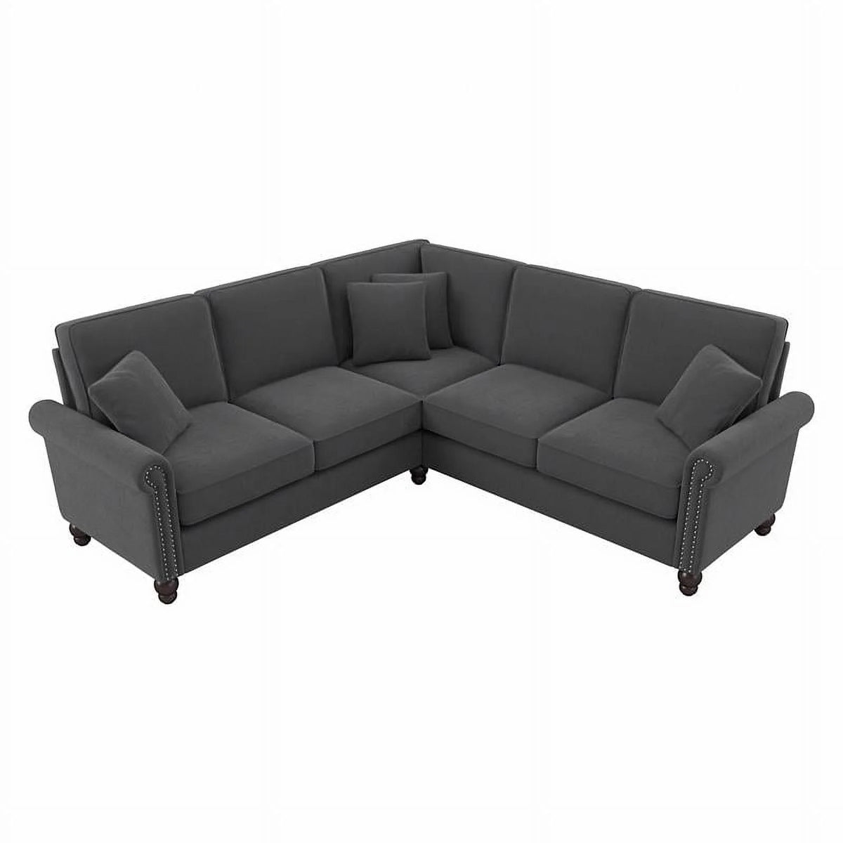 Charcoal Gray Herringbone Fabric L Shaped Sectional G765
