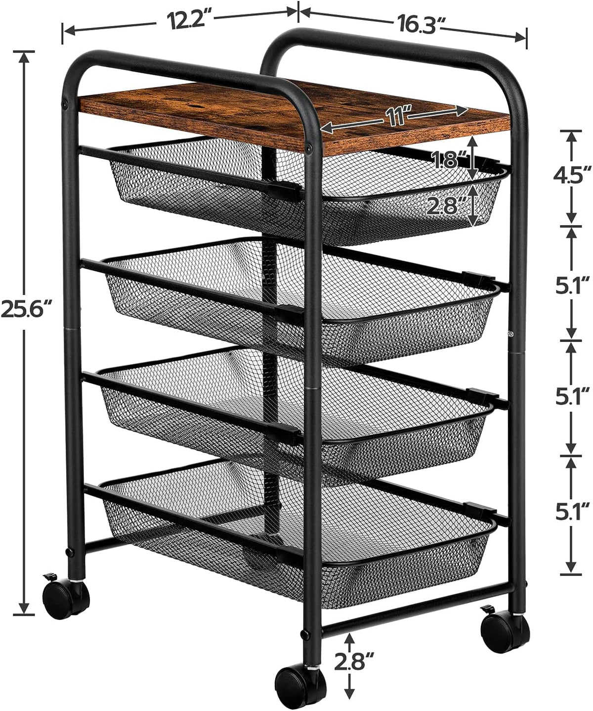 5 Tier Rolling Cart with Mesh Drawers and Wheels Z1905